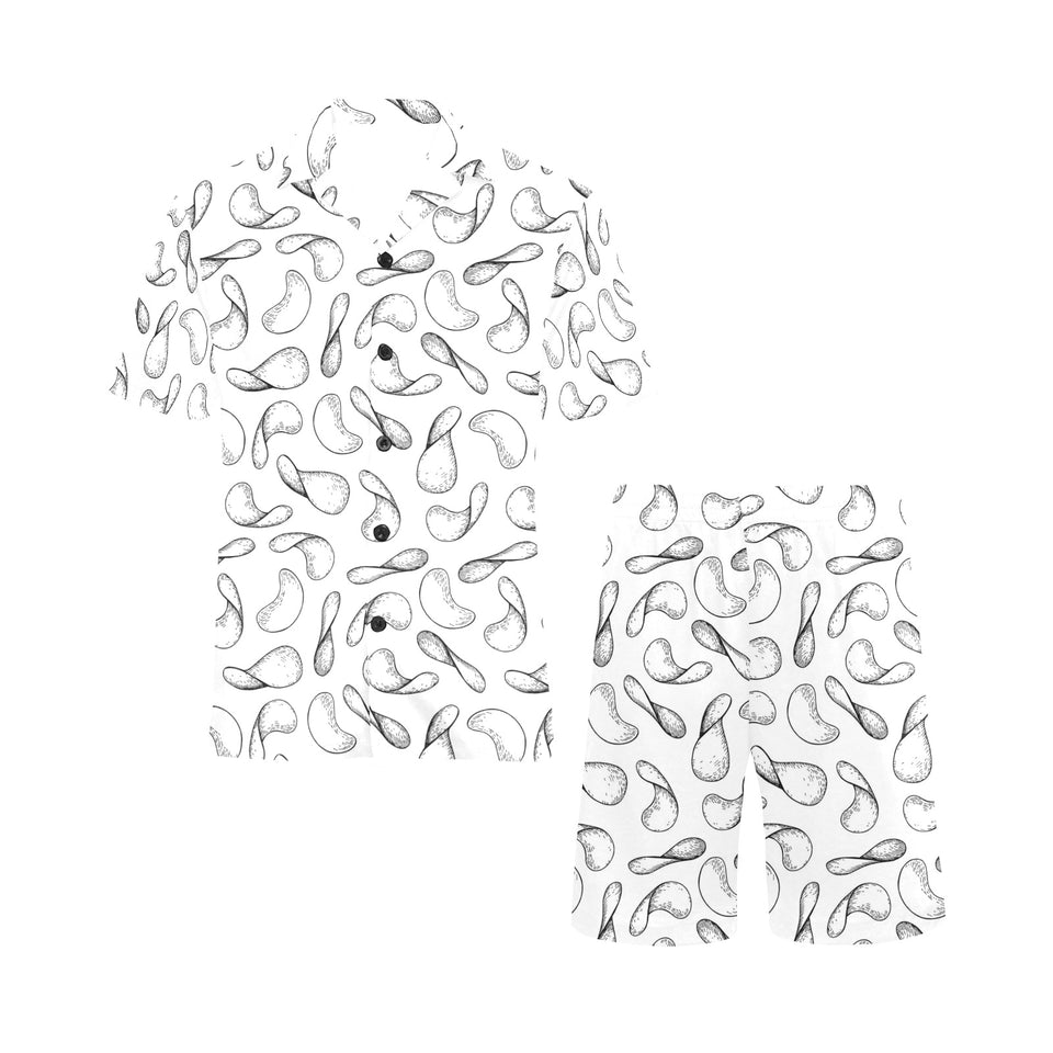 Potato Chips Pattern Print Design 04 Men's V-Neck Short Pajama Set