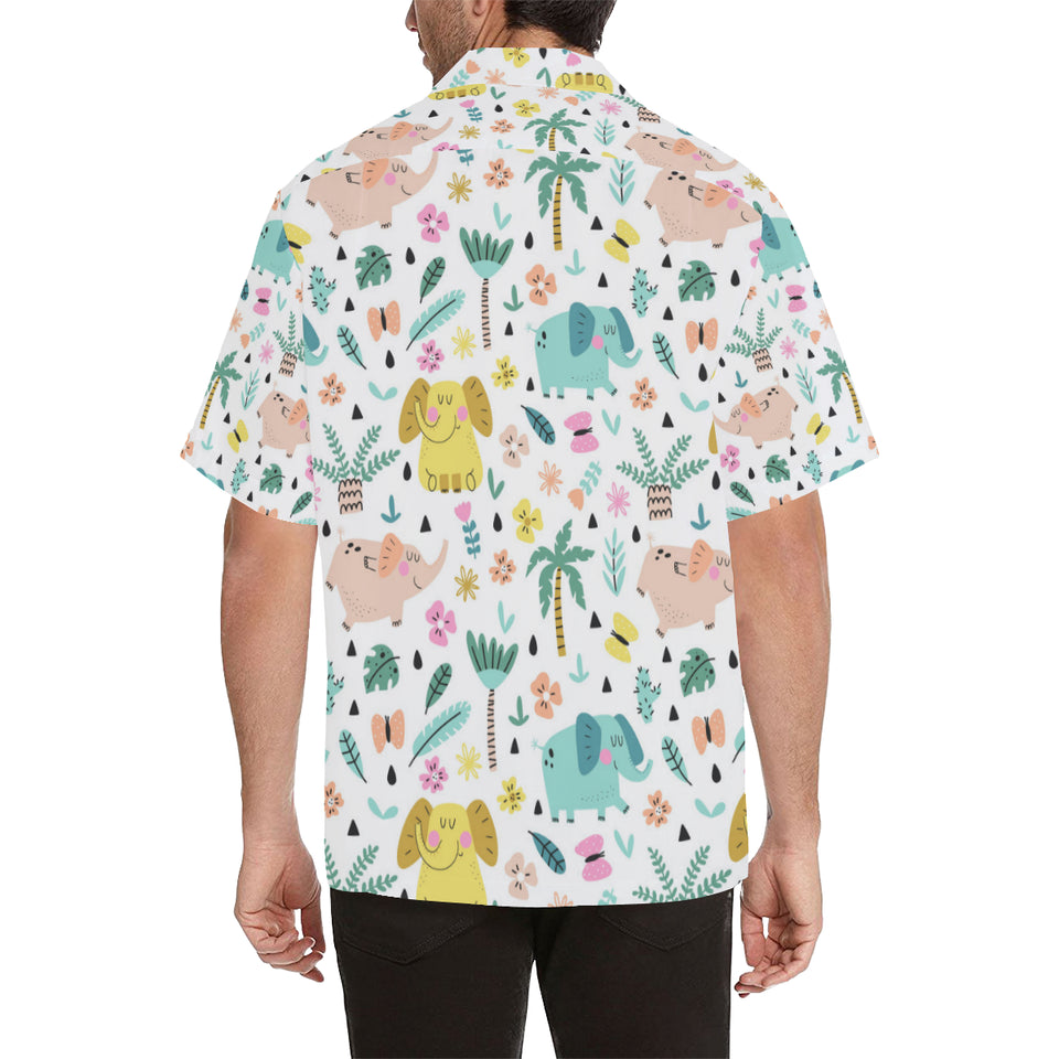 Cute elephants palm tree flower butterfly pattern Men's All Over Print Hawaiian Shirt