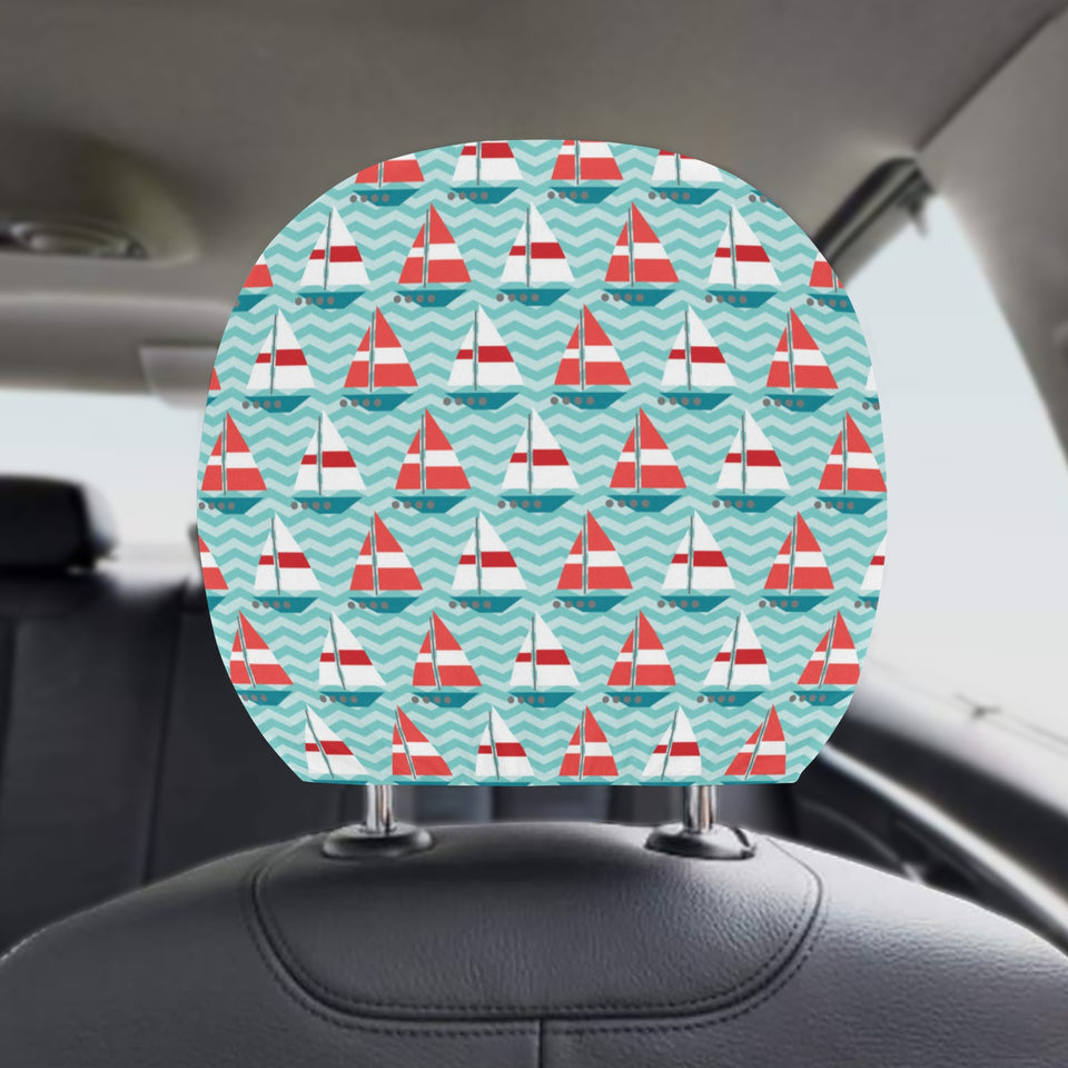 Red White sailboat wave background Car Headrest Cover