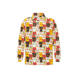 Colorful Maneki neko cat pattern Men's Long Sleeve Polo Shirt