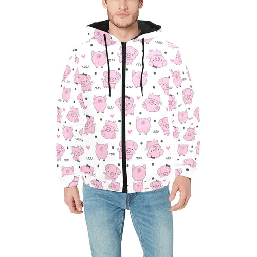 Pig Pattern Print Design 03 Men's Padded Hooded Jacket