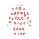 Daruma japanese wooden doll pattern Women's Long Sleeve Belted Night Robe
