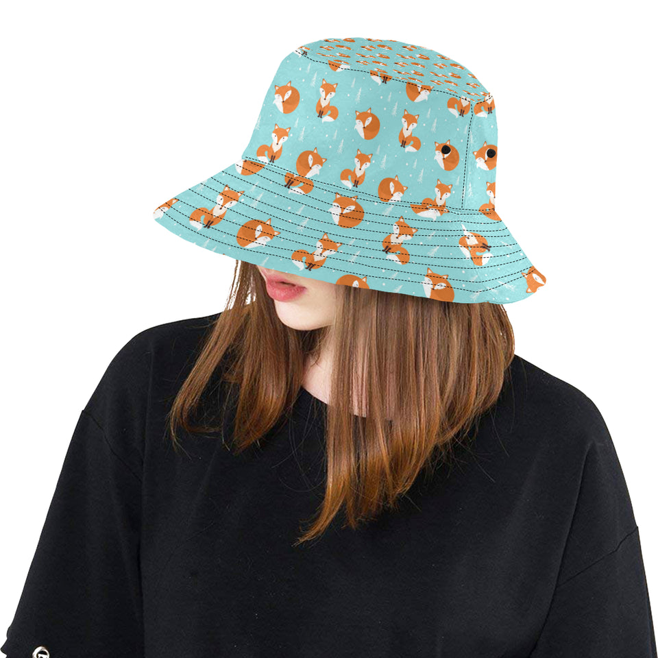 Fox pattern blue b ackground Unisex Bucket Hat
