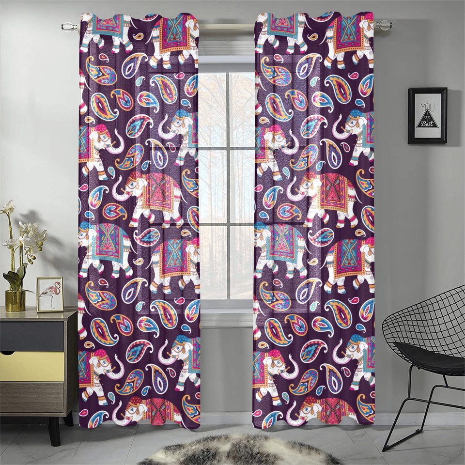 Elephant indian style ornament pattern Gauze Curtain