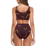 Boomerang Australian aboriginal ornament circle bl Chest Bowknot High Waisted Bikini Swimsuit