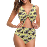 Ostrich Pattern Print Design 04 Chest Bowknot High Waisted Bikini Swimsuit