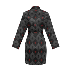 Casino Cards Suits Pattern Print Design 05 Women's Long Sleeve Belted Night Robe