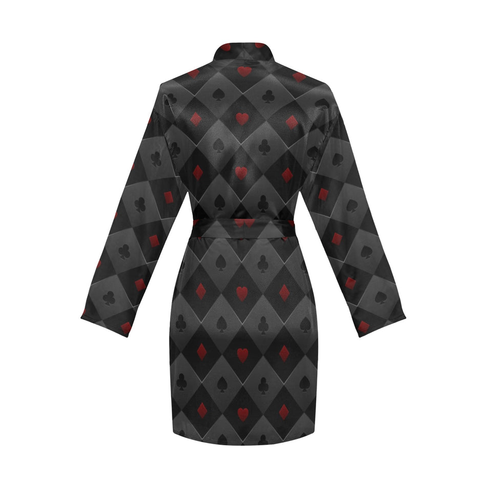 Casino Cards Suits Pattern Print Design 05 Women's Long Sleeve Belted Night Robe