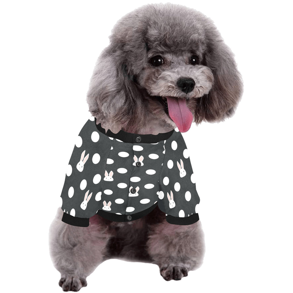 Cute white rabbit polka dots black background All Over Print Pet Dog Round Neck Fuzzy Shirt