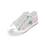 Pink lotus waterlily leaves pattern Men's Low Top Canvas Shoes White