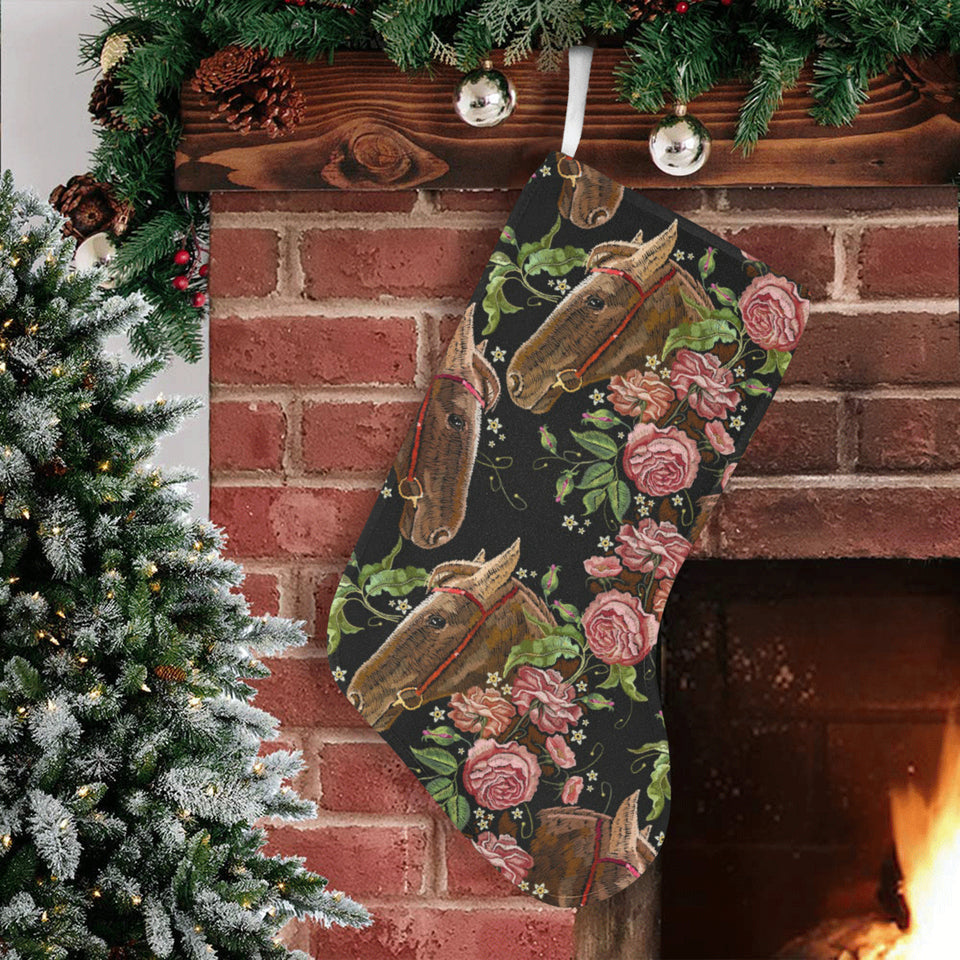 Horse head wild roses pattern Christmas Stocking