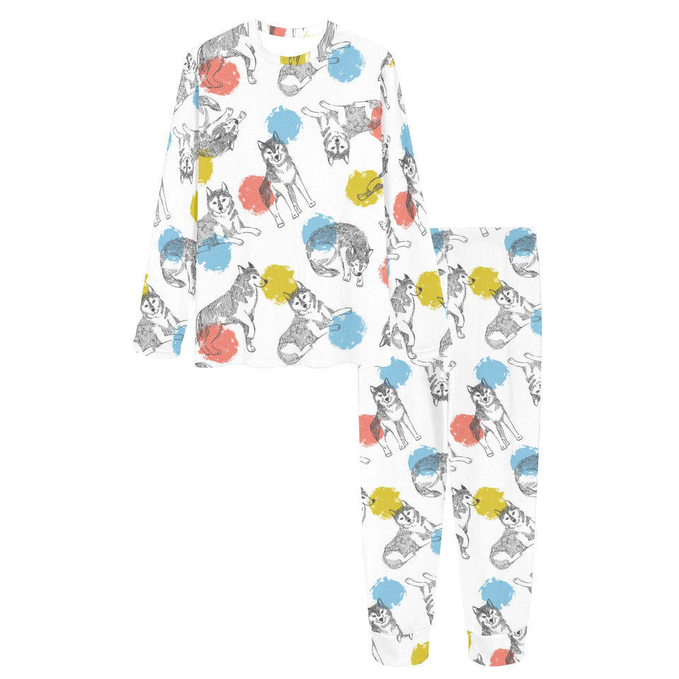 Siberian husky and colorful circle pattern Women's All Over Print Pajama Set