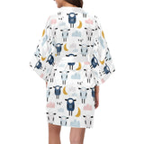 Cute sleeping sheep moon cloud pattern Women's Short Kimono Robe