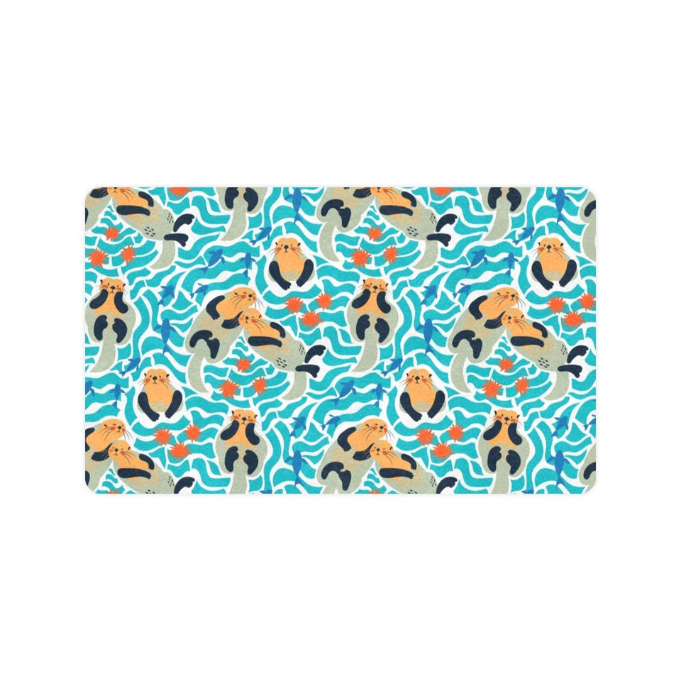 Cute sea otters fishe sea urchin pattern Doormat
