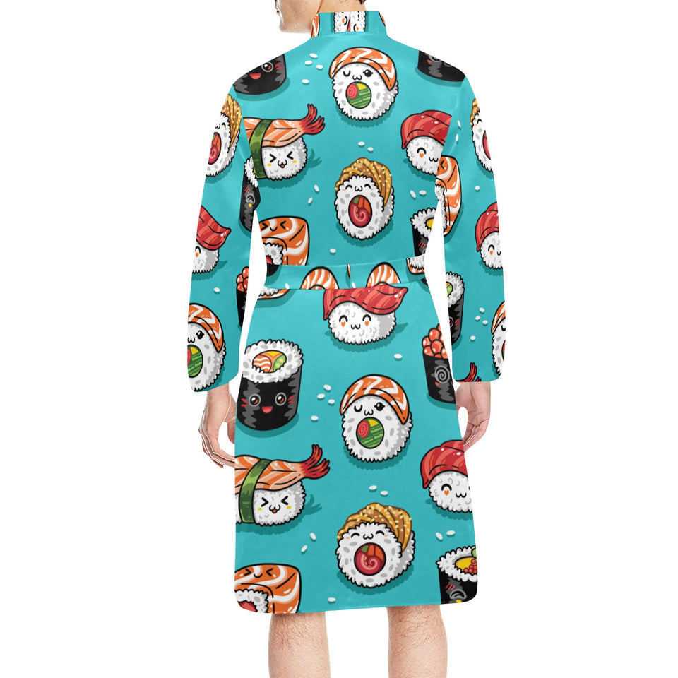 Cute sushi pattern Men's Long Sleeve Belted Night Robe