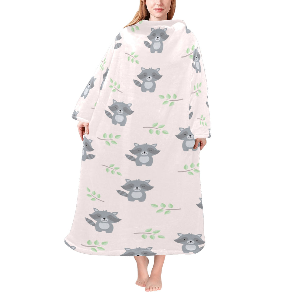 cute raccoons leaves pattern Blanket Robe with Sleeves
