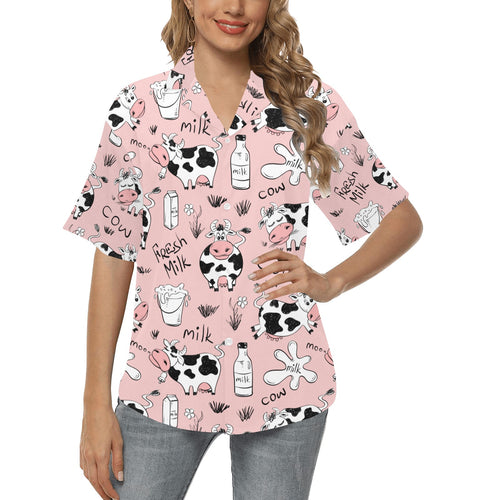 Cows milk product pink background Women's All Over Print Hawaiian Shirt