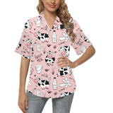 Cows milk product pink background Women's All Over Print Hawaiian Shirt