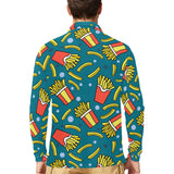 French fries red paper box pattern Men's Long Sleeve Polo Shirt