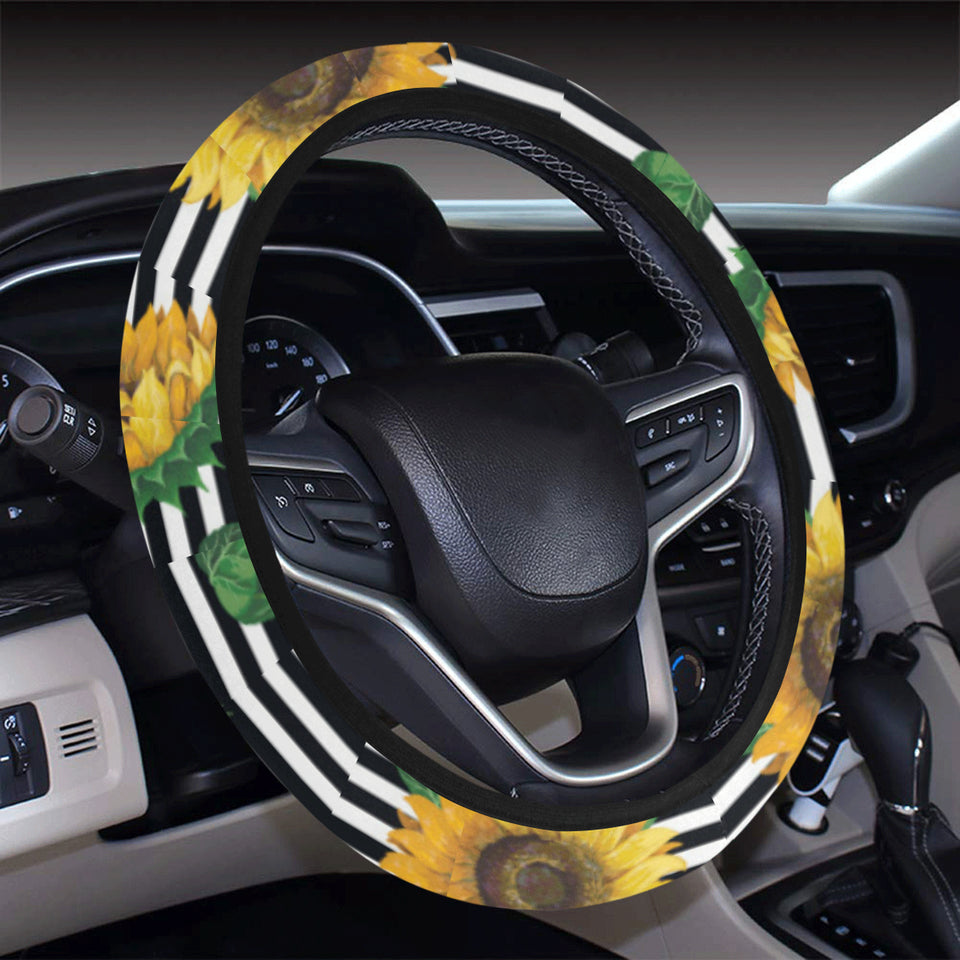 sunflowers ribbon background Car Steering Wheel Cover