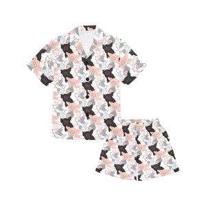 Pig Pattern Print Design 05 Kids' Boys' Girls' V-Neck Short Pajama Set