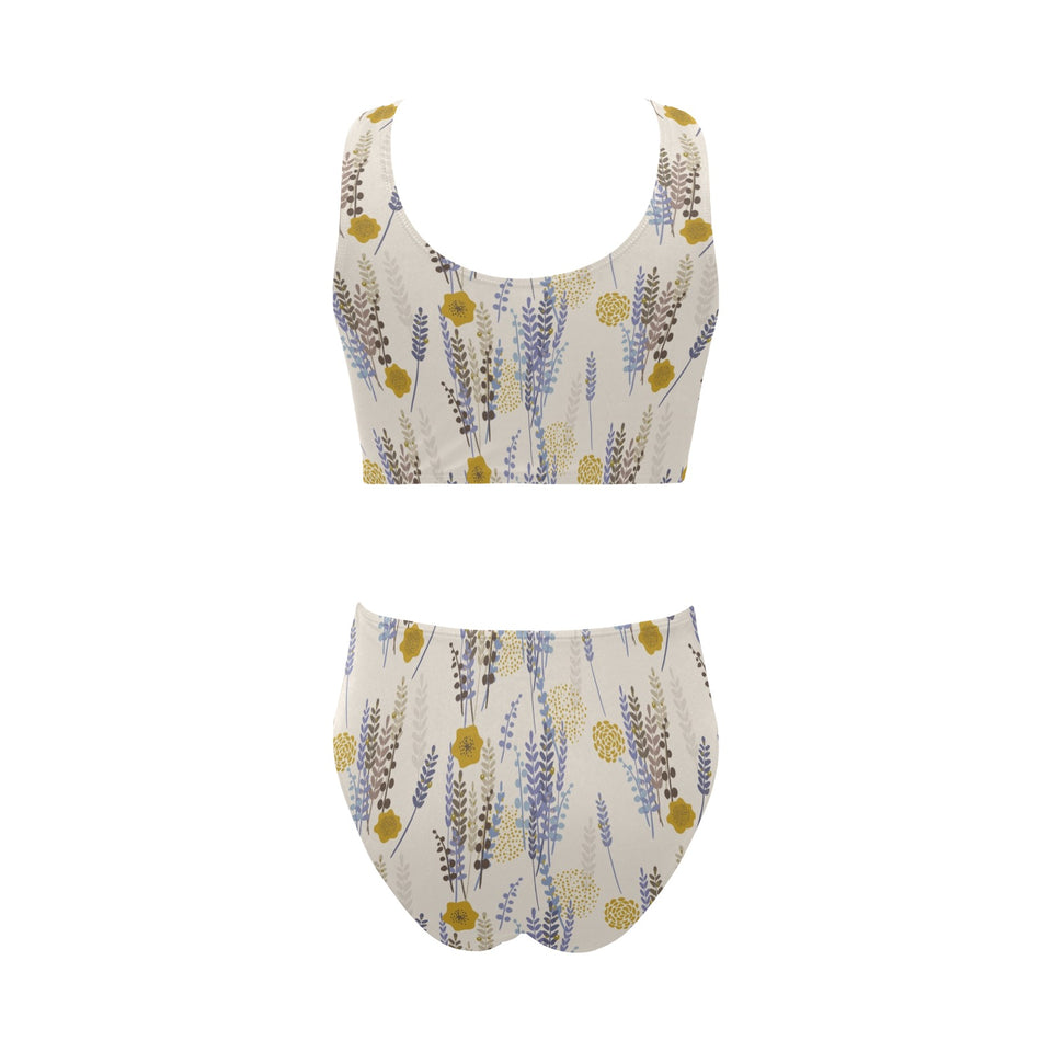 Lavender modern pattern blackground Chest Bowknot High Waisted Bikini Swimsuit