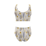 Lavender modern pattern blackground Chest Bowknot High Waisted Bikini Swimsuit