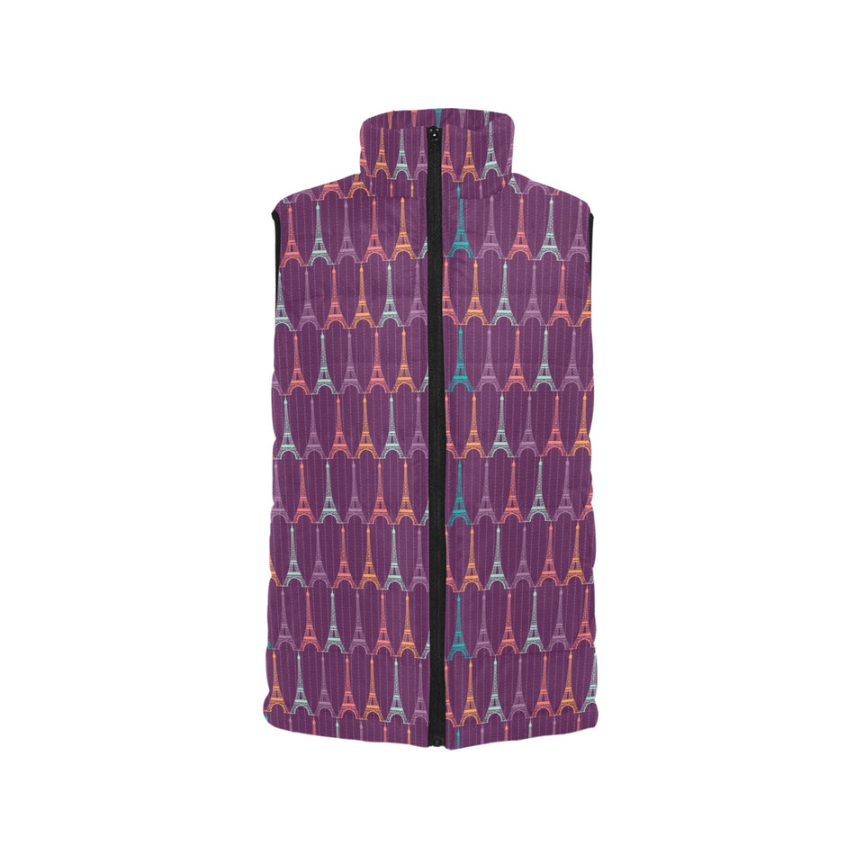 Eiffel Tower Pattern Print Design 05 Women's Padded Vest
