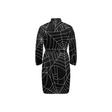 Spider web pattern Black background white cobweb Men's Long Sleeve Belted Night Robe