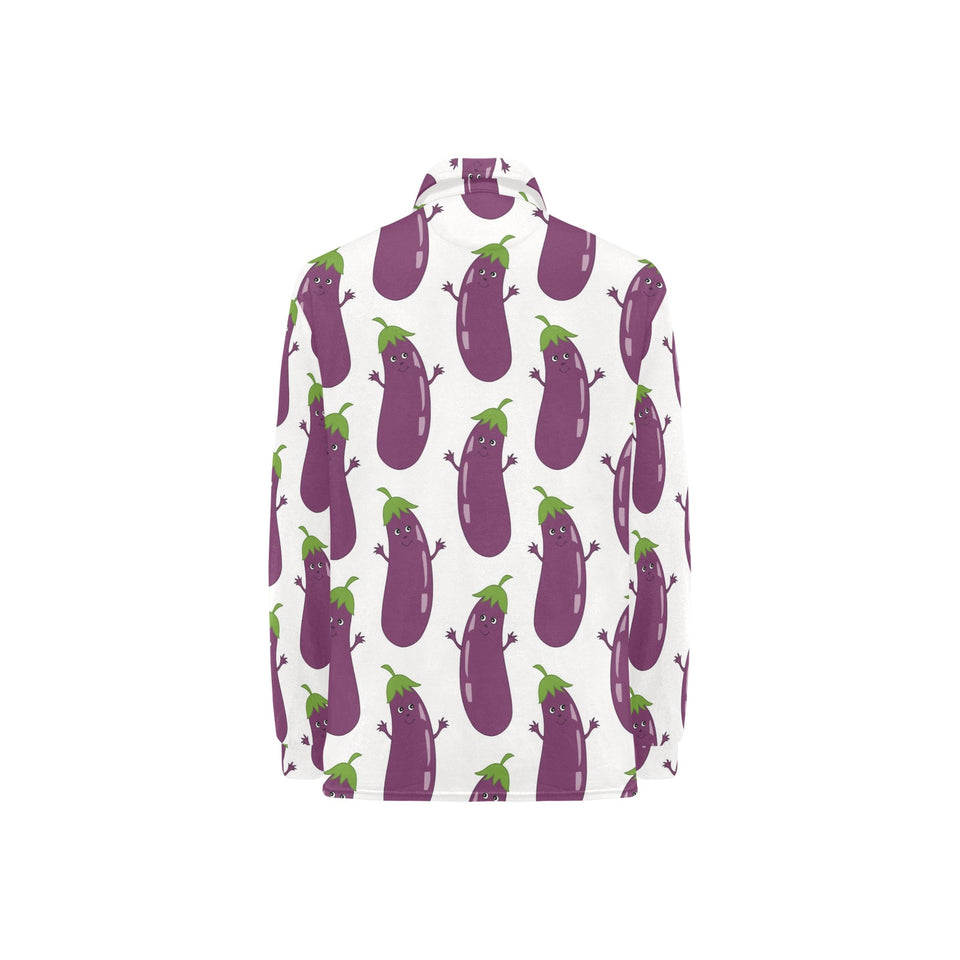 Eggplant Pattern Print Design 01 Women's Long Sleeve Polo Shirt