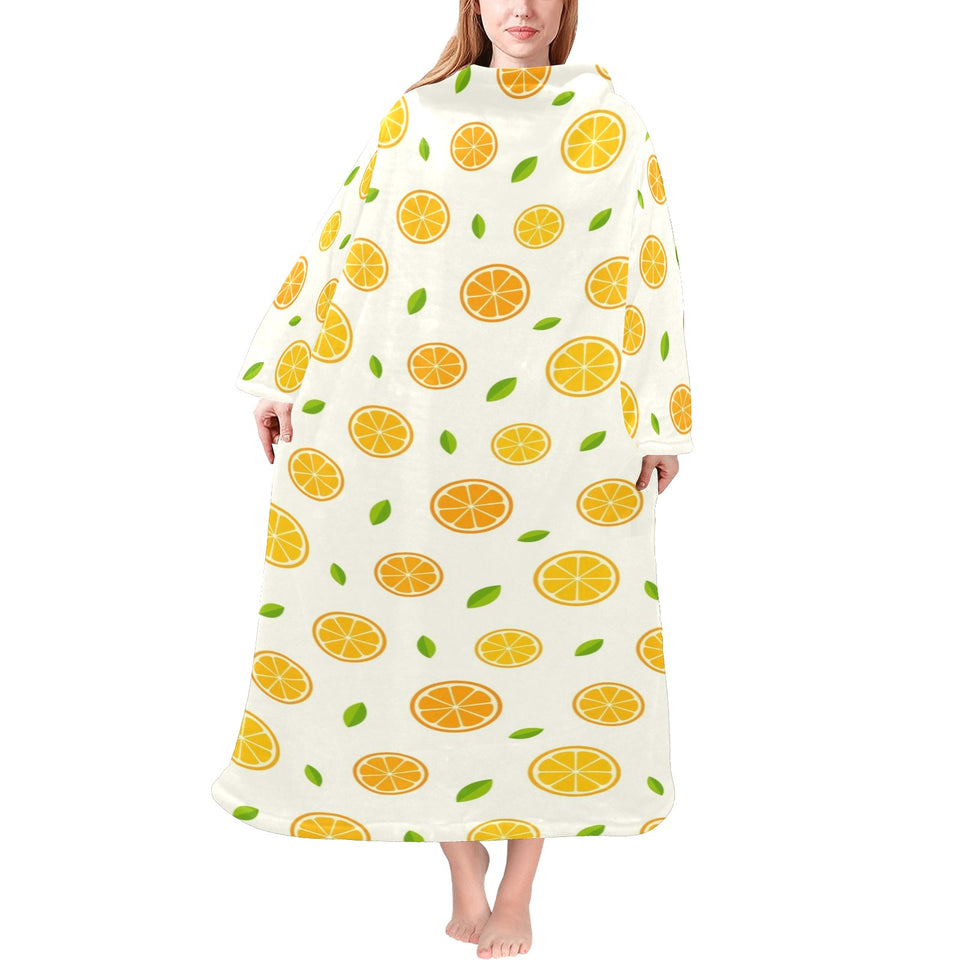 oranges leaves pattern Blanket Robe with Sleeves