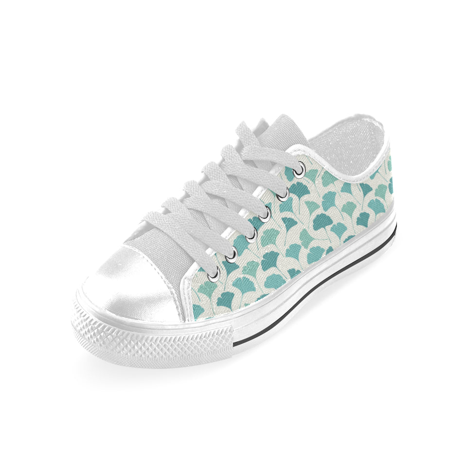 Green ginkgo leaves pattern Men's Low Top Shoes White