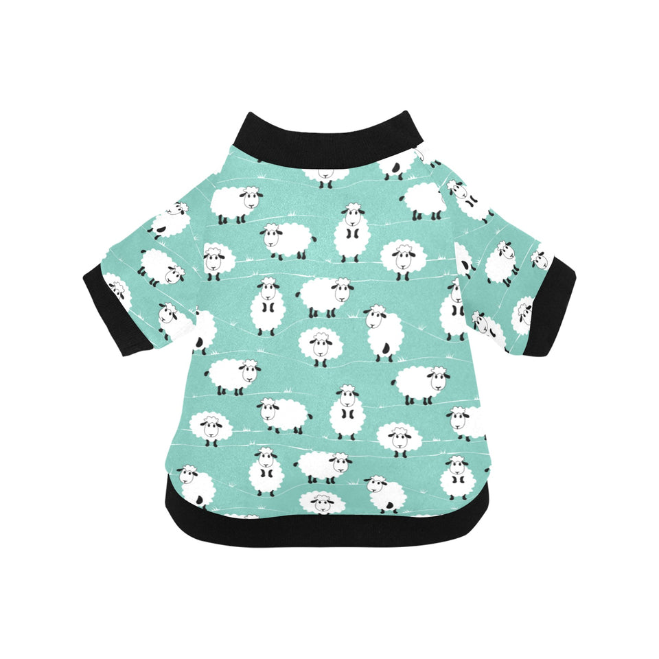 Cute sheep green background All Over Print Pet Dog Round Neck Fuzzy Shirt