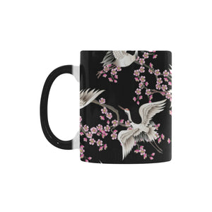 Japanese crane pink sakura pattern Morphing Mug Heat Changing Mug