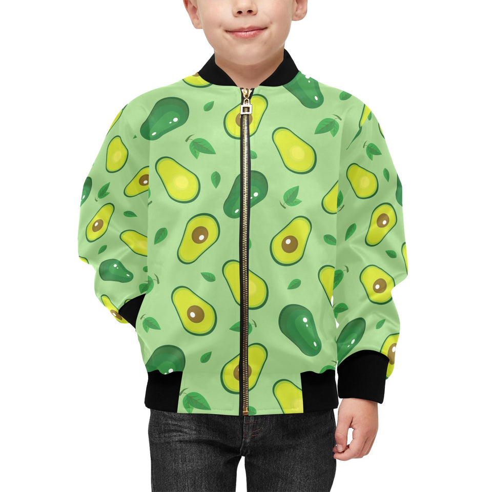 Avocado pattern green background Kids' Boys' Girls' Bomber Jacket