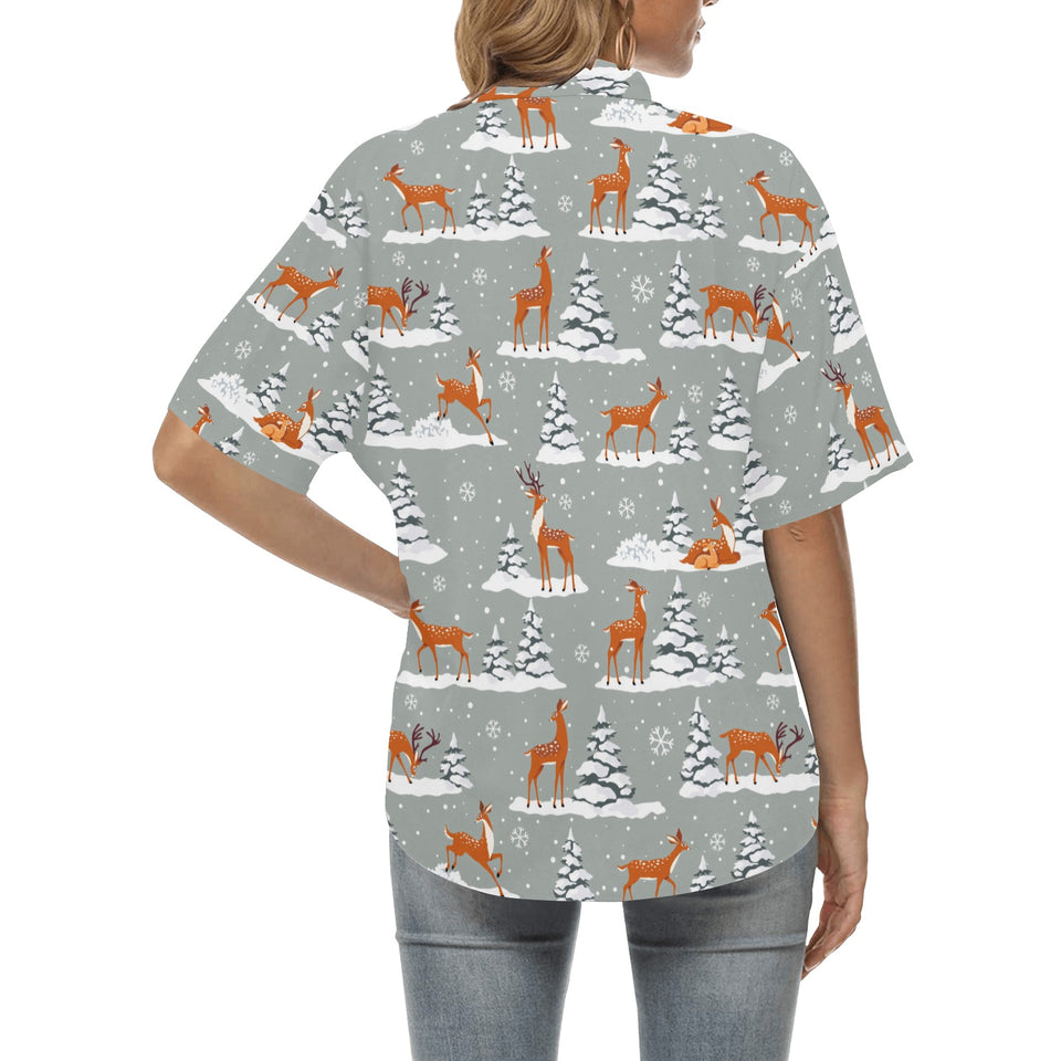 Beautiful deers Winter Christmas Women's All Over Print Hawaiian Shirt