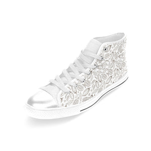 cacao beans leaves pattern Women's High Top Canvas Shoes White