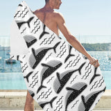 Black whale pattern Beach Towel