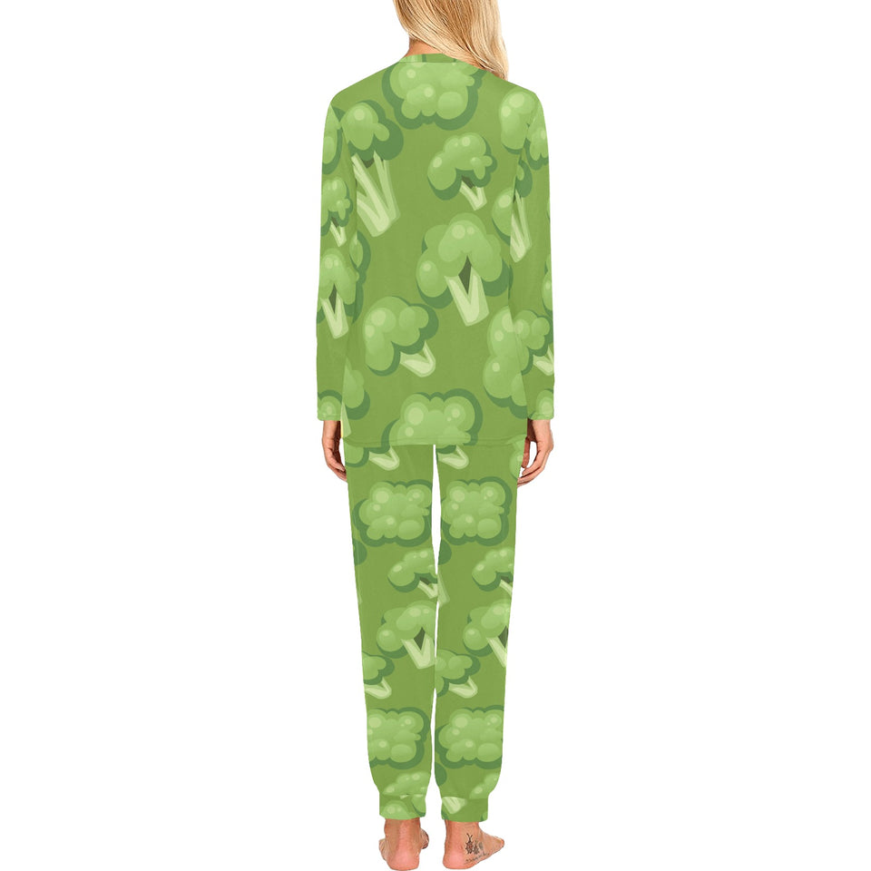 Broccoli pattern green background Women's All Over Print Pajama Set