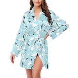 Seagull Pattern Print Design 01 Women's Long Sleeve Belted Night Robe