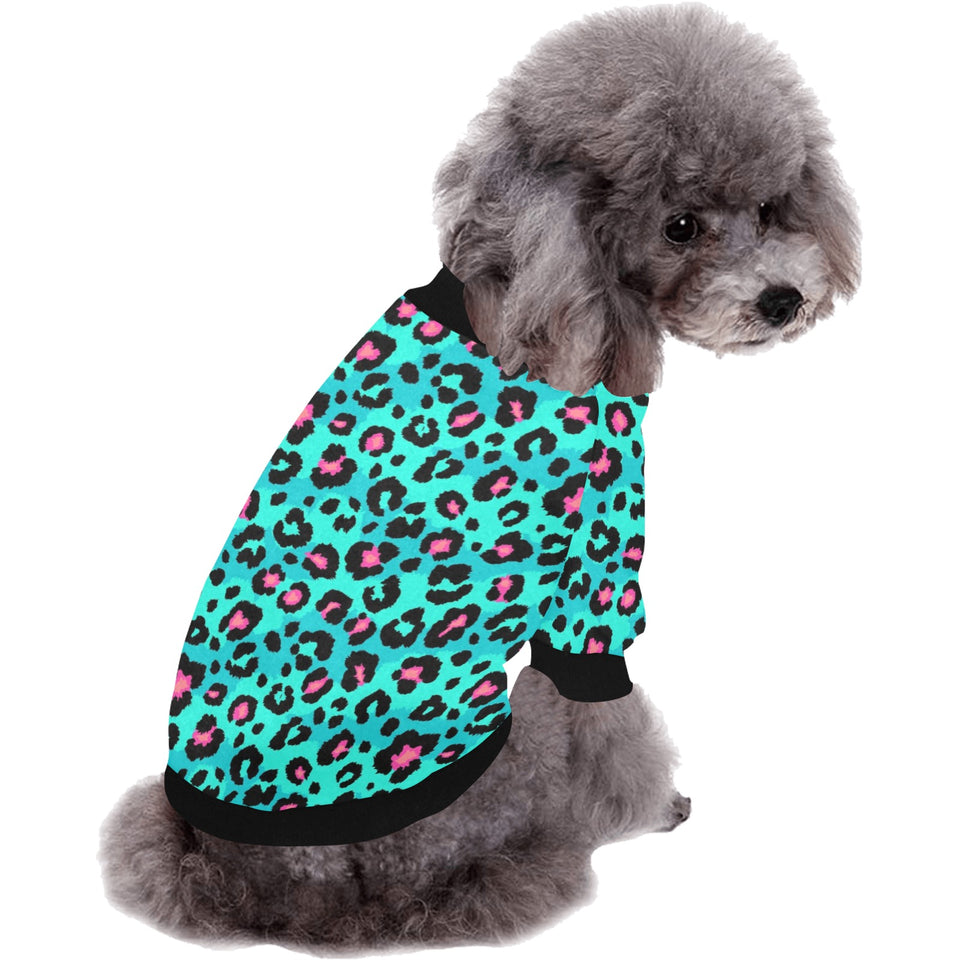 Green leopard skin print pattern All Over Print Pet Dog Round Neck Fuzzy Shirt