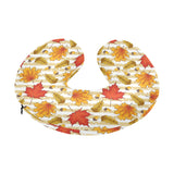 Maple leaf oak leaf acorns beige striped backgroun U-Shaped Travel Neck Pillow