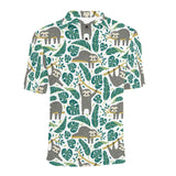 Cute sloths tropical palm leaves white background Men's All Over Print Polo Shirt