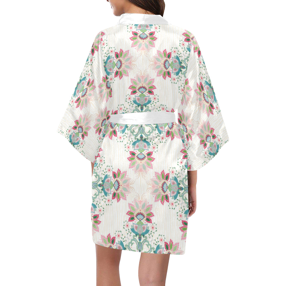 Square floral indian flower pattern Women's Short Kimono Robe