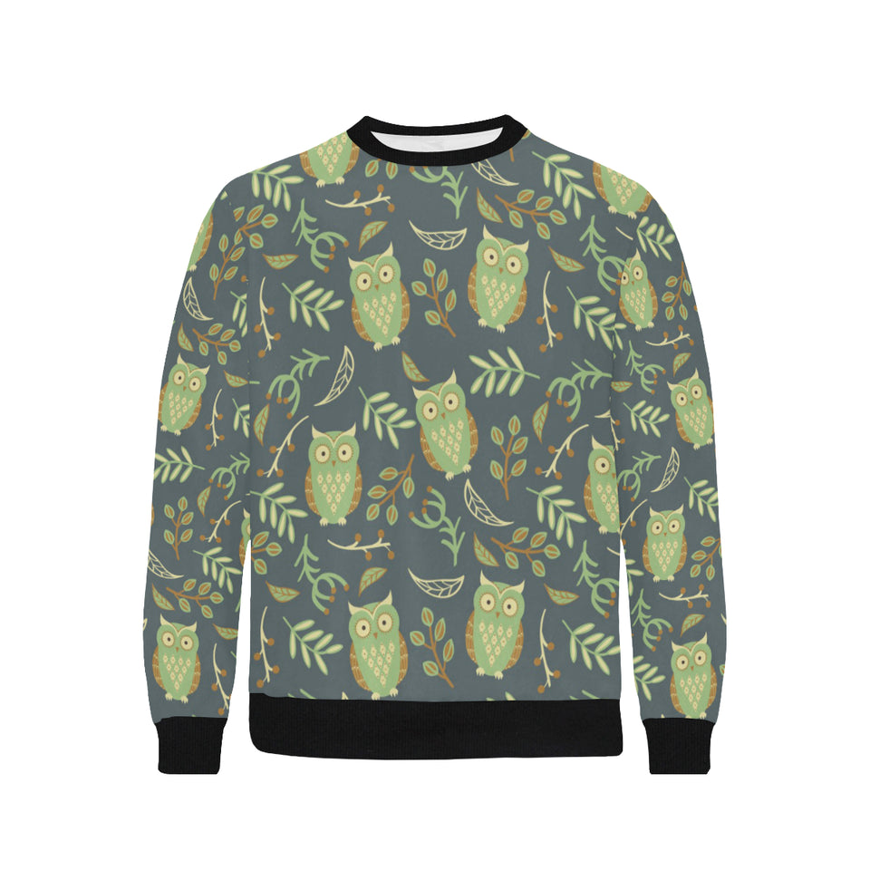 Cute owls leaves pattern Men's Crew Neck Sweatshirt