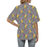 Cute yellow monkey leaves pattern Women's All Over Print Hawaiian Shirt