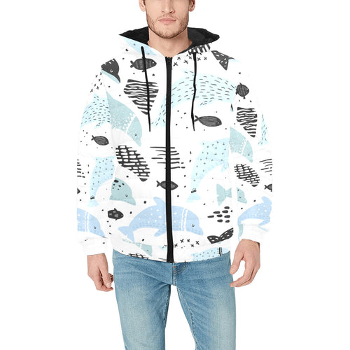 Cute dolphins Childish Style pattern Men's Padded Hooded Jacket