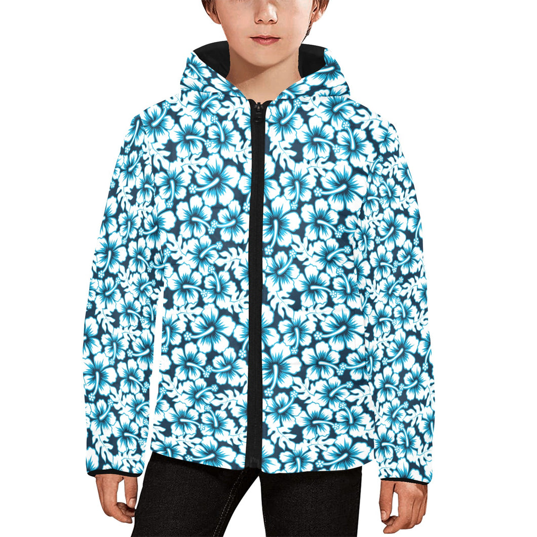 Hibiscus Pattern Print Design 04 Kids' Boys' Girls' Padded Hooded Jacket
