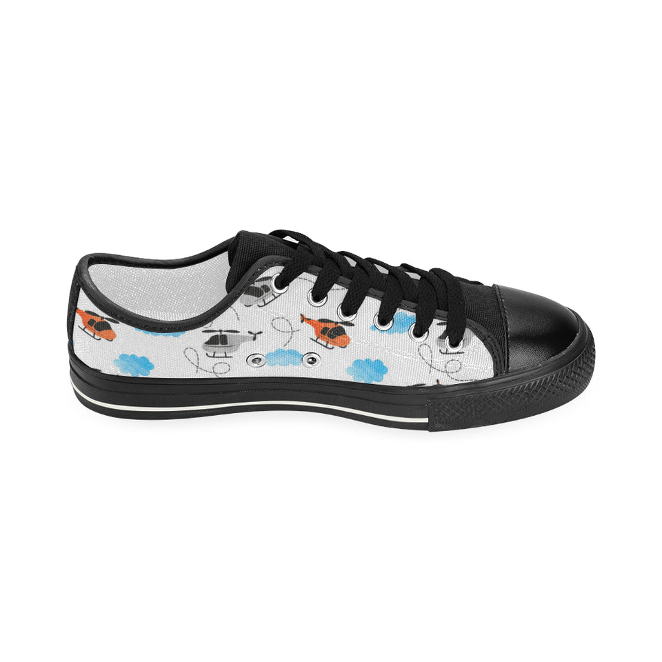 Watercolor helicopter cloud pattern Women's Low Top Canvas Shoes Black