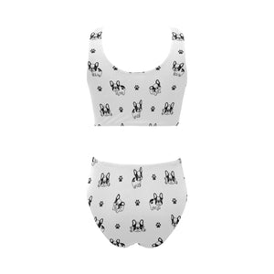 Cute french bulldog paw pattern Chest Bowknot High Waisted Bikini Swimsuit